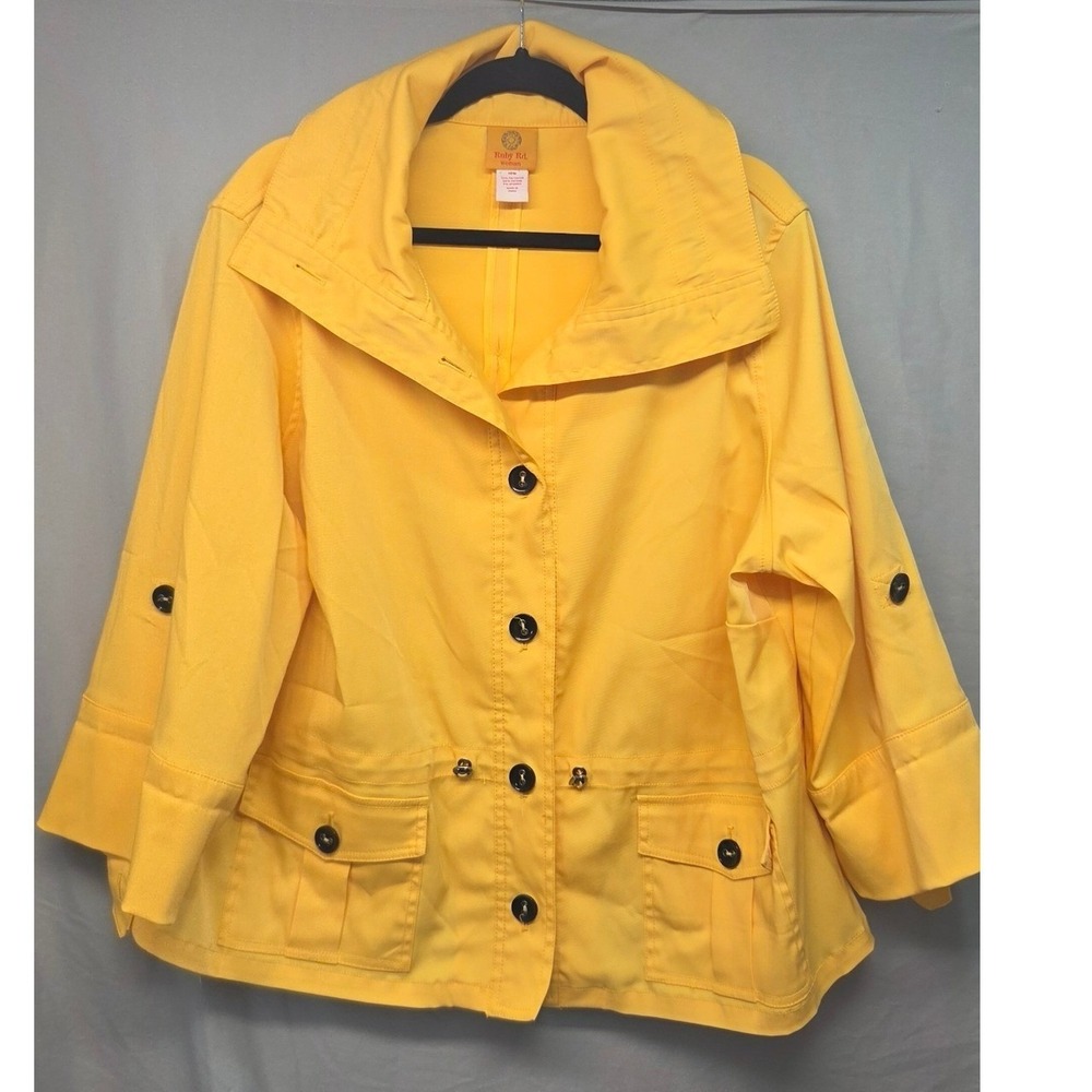 Ruby Rd Utility Jacket Womens 18W Yellow Roll Tab Drawstring Waist Safari FLAW